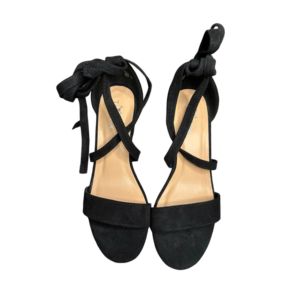 Women's TruFox Black Ankle Tie Block Heel Sandals Size 7.5